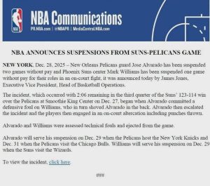 Read more about the article 宣布了！NBA重罰出手｜年末最激烈衝突震撼聯盟，拳頭代價比想像更沉重