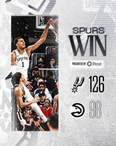 Read more about the article 文班亞馬替補發威！馬刺28分大勝老鷹，26分12籃板全隊正負值最高，板凳深度再度彰顯